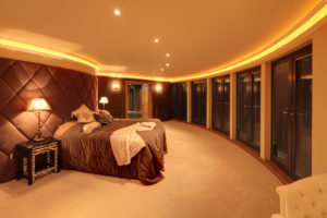 Designer bedroom at Hall View, Nottingham. Luxury home design and bespoke building by Guy Phoenix